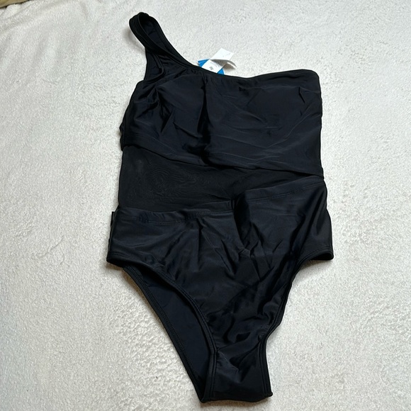 Black on shoulder Small one piece swimsuit with‎ sheer mesh mid section - Picture 2 of 4